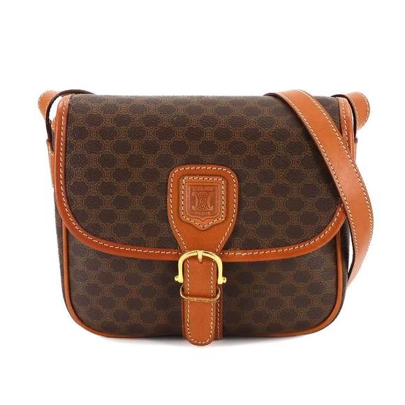CELINE Handbags - Celine Macadam Shoulder Bag in Brown Leather with Gold Hardware